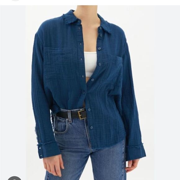 URBAN OUTFITTERS Biscay Blue Gauzy Blouse-M - Picture 1 of 11
